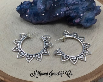 Lotus Petal Hoop Earrings, Earrings to Decorate, Earring Components, Jewelry Making Supplies, Jewelry Findings, 1 Pair, PS01461