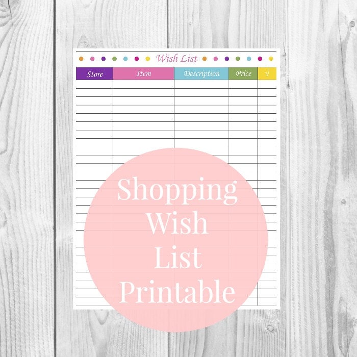 Shopping Wish List Printable