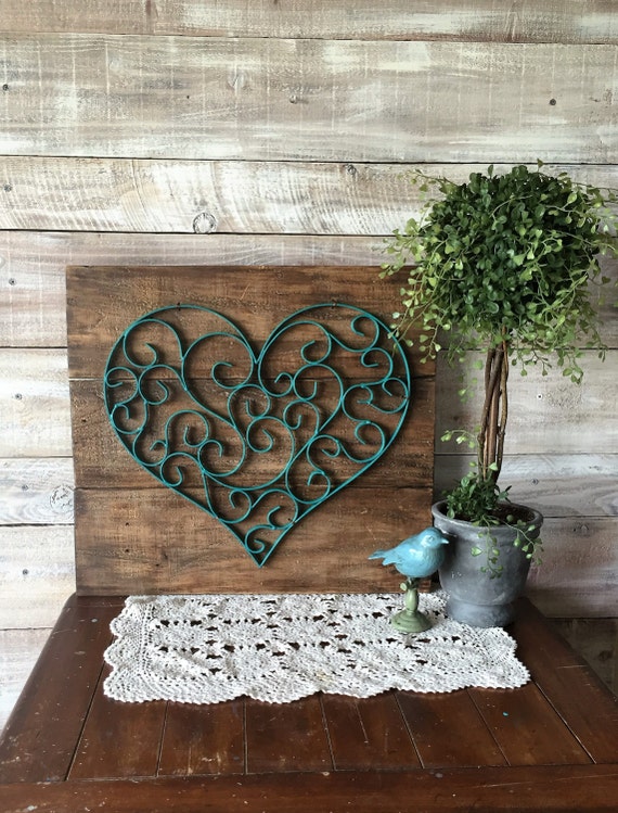 Hand Painted Rustic Metal HEART Wall Hanging by RusticFernStudio