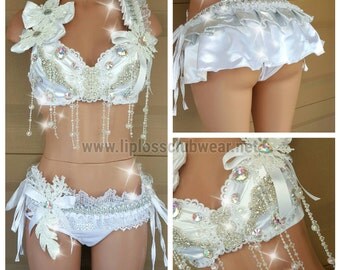 Sexy Snow Angel Costume, Winter Wonderland, Sexy Ice Queen, White Sensation outfit, White Rave Outfit