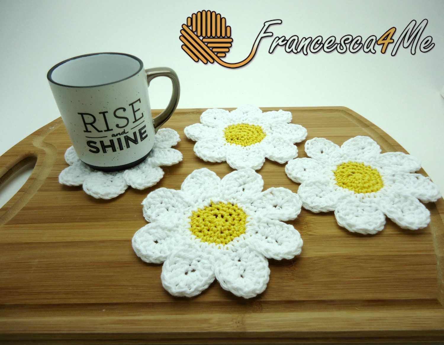 Crochet Daisy Coaster Set of 4