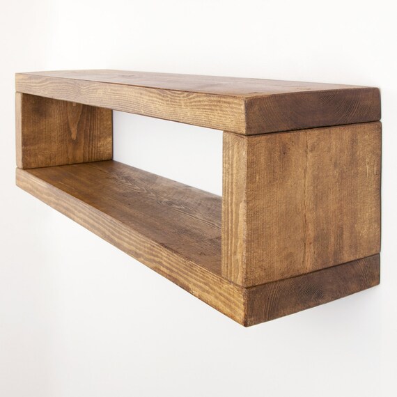 Floating Rectangle Shelf made from Chunky Solid Wood in our