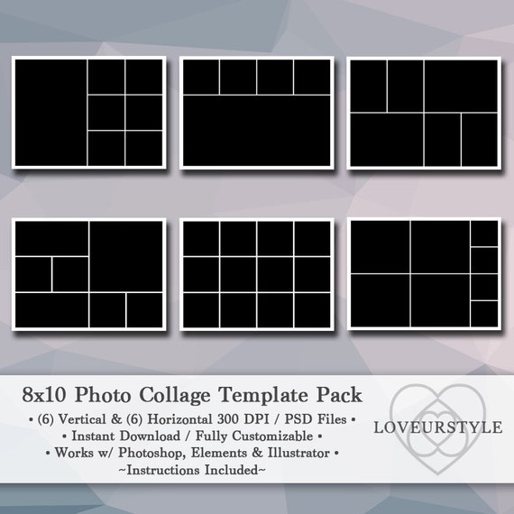 8x10 Digital Photo Template Pack Photo Collage Scrapbook Templates Photography Templates 8x10 Photo Collage Template