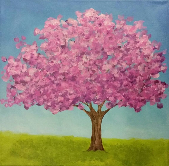 Acrylic painting cherry tree cherry blossoms by CouturePapillon