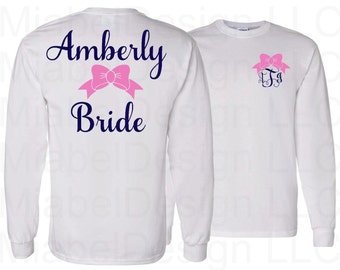 1 Long Sleeve Adult Personalized Tshirt, Monogrammed tshirt,personalized shirt,Bridesmaid,Monogram gifts,custom tshirt,personalized gift