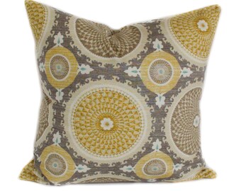 Yellow pillow cover, Throw pillow, Decorative pillow, Suzani pillow, Accent pillow, Sham, 16x16, 18x18, 20x20, 22x22, 24x24, 26x26