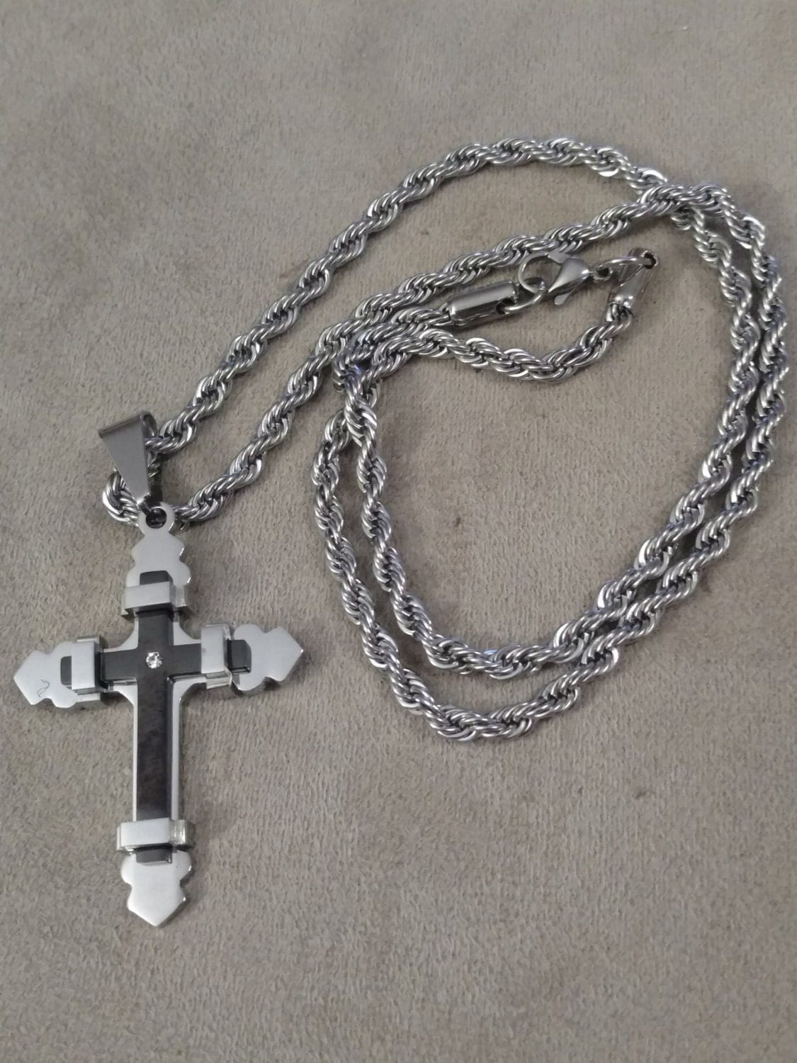 Heavy Stainless Cross Rope Chain 3D Two Tone