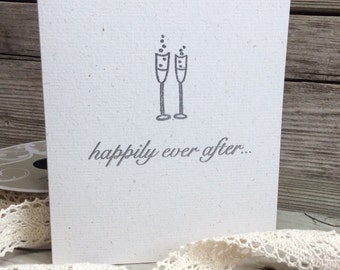 Embossed wedding card; Champagne glasses; Hemp paper. Eco-Friendly. Recycled Paper; Wedding Thank You's; Anniversary card. Silver. Gold