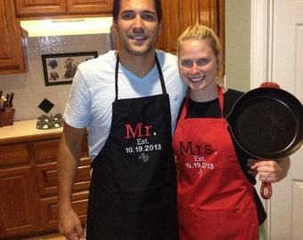 Mr. And Mrs. Custom personalized aprons