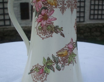 REDUCED - From 55 to 45 Vintage Ceramic Floral Pitcher "Guipure K C Lunéville"
