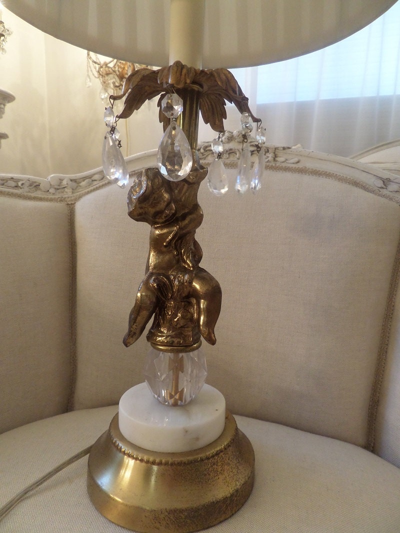 Vintage Antique French Gilt Cherub Lamp With by thequeensstuff
