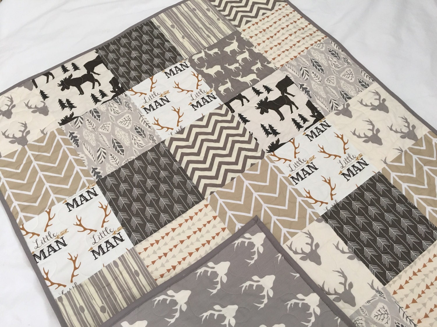 Baby/toddler quilt in neutral colors deer buck moose