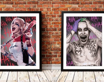 The Joker and Harley Quinn set of 2 Illustrated Prints