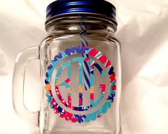 Big Little Sorority Mason Jar - Lilly Pulitzer Monogram Mason Jar - Custom Mason Jar - Monogram Mason Jar