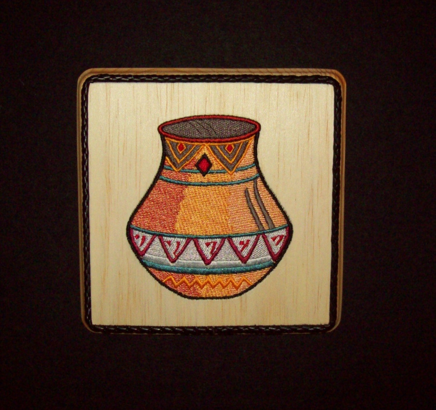 Southwest Pottery Embroidered on Wood Wall by WitchezStitchez