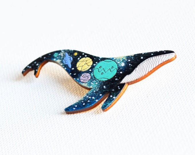 Space Whale // Wooden brooch is covered with ECO paint // Laser Cut // Best Trends // Fresh Gifts // Swag Boho Style // Sea Galaxy //