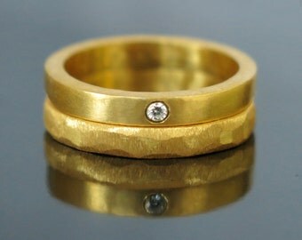 Unique wedding band set, Gold diamond wedding band, Gold wedding ring, Gold ring set, Stacking engagement ring, Gold diamond ring, Men Women