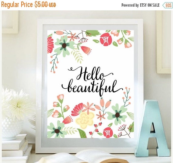 Printable Nursery decor Hello Beautiful by LittleEmmasFlowers