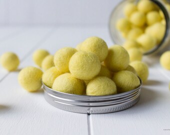 Yellow 2.5cm Wool Felt Ball. 25mm Red Felt Balls. Wool. Pom Pom. Gumball. Bead. Wholesale. Bulk. Craft. Decoration. DIY. Bright Yellow Lemon