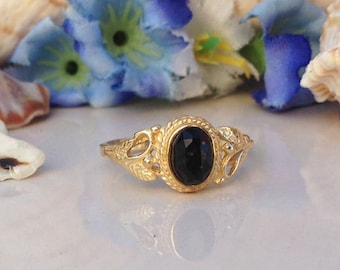 20% off-SALE!! Black Onyx Ring - Genuine Gemstone - Gold Ring - Tiny Simple Jewelry - Delicate Ring - Lace Ring - Filigree Ring