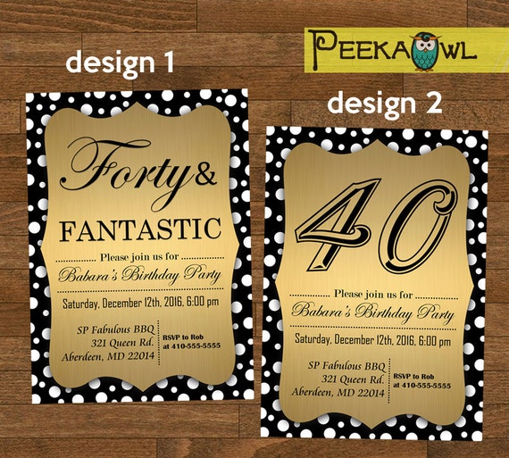 Printable 40th Birthday Invitation card Forty & Fantastic