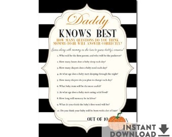 SALE ! Pumpkin Baby Shower Daddy Knows Best Game 5x7" Halloween Baby Shower Game Fall Baby Shower Game // INSTANT DOWNLOAD No.1202BABY