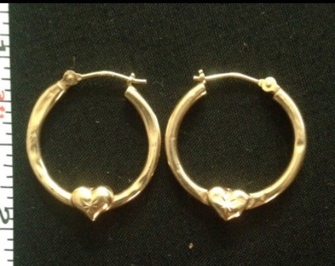 Storewide 25% Off SALE Beautiful Ladies Vintage 10K Solid Gold Heart Accented Designer Infinity Hoop Pierced Earrings Featuring Slim Design