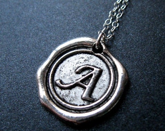 initial necklace, initial wax seal necklace, initial necklaces, silver initial necklace, initial silver necklace, monogram necklace, for her