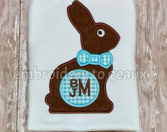 Monogrammed Bunny T-Shirt, Chocolate Bunny T-Shirt, Boys Easter T-Shirt, Baby Boy Easter Bodysuit, Toddler Boys Monogrammed Bunny Shirt