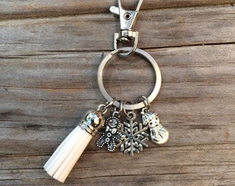 Christmas Tassel Keychain, keychain, Snowflake keychain, purse keychain