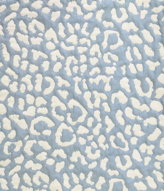 Baby Blue Leopard Print Reversible Upholstery Fabric by