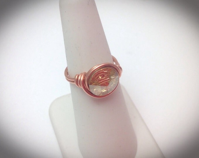 Wirewrapped copper ring with solitaire swarovski crystal focal