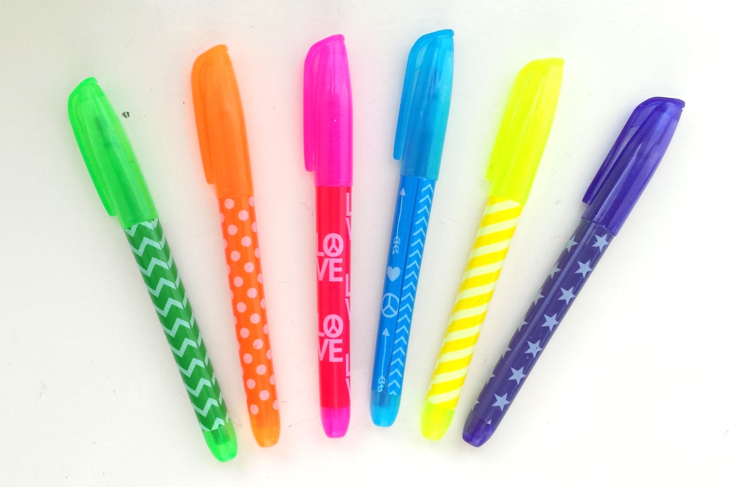 Set of 6 cute patterned highlighters by PetitePinkBoutique on Etsy