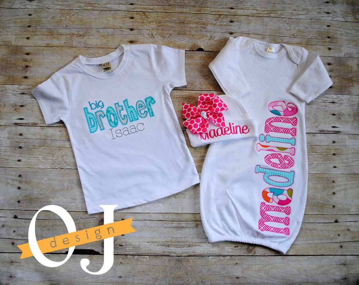 Big Brother Little Sister Personalized Baby Boy Newborn Gift