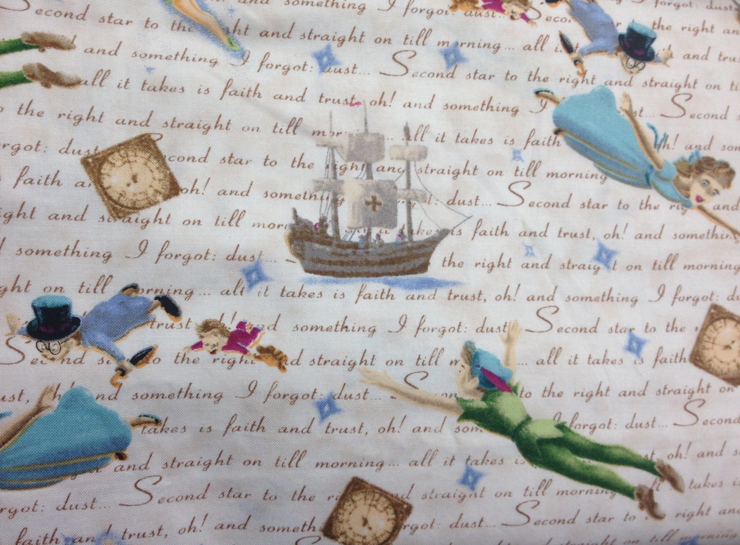 OOP VHTF Thomas Kinkade Peter Pan fabric by David Textiles