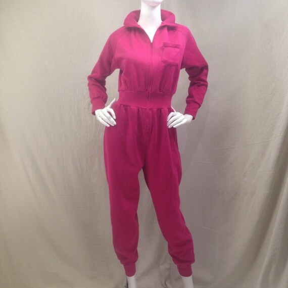 80s Vintage Jumpsuit Pink Sweatsuit Lounge Wear Small Medium