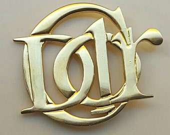 Christian Dior Brooch, 18 Karat Gold Plated Brooch, Vintage Brooch, Monogrammed Brooch, Vintage Jewelry, Signature Brooch, Dior Parfum Pin