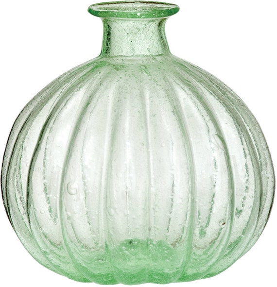 Light Green Recycled Glass Vase Ribbed Design Jewel by TaaraBazaar