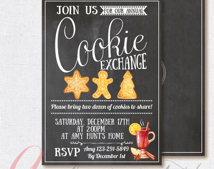 Christmas Cookie Exchange Invitation, Christmas Party Invitation, Printable Christmas Invitation,Christmas Cookie Party. Chalkboard invite