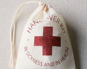Hangover Kits, 4"x6" Muslin Bags, Hangover Kit Bag, Bachelorette Party Favors, Survival Kit Bag, Wedding Favor Bags, Wedding Welcome Bag,MGB