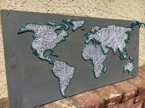 world map string art sign