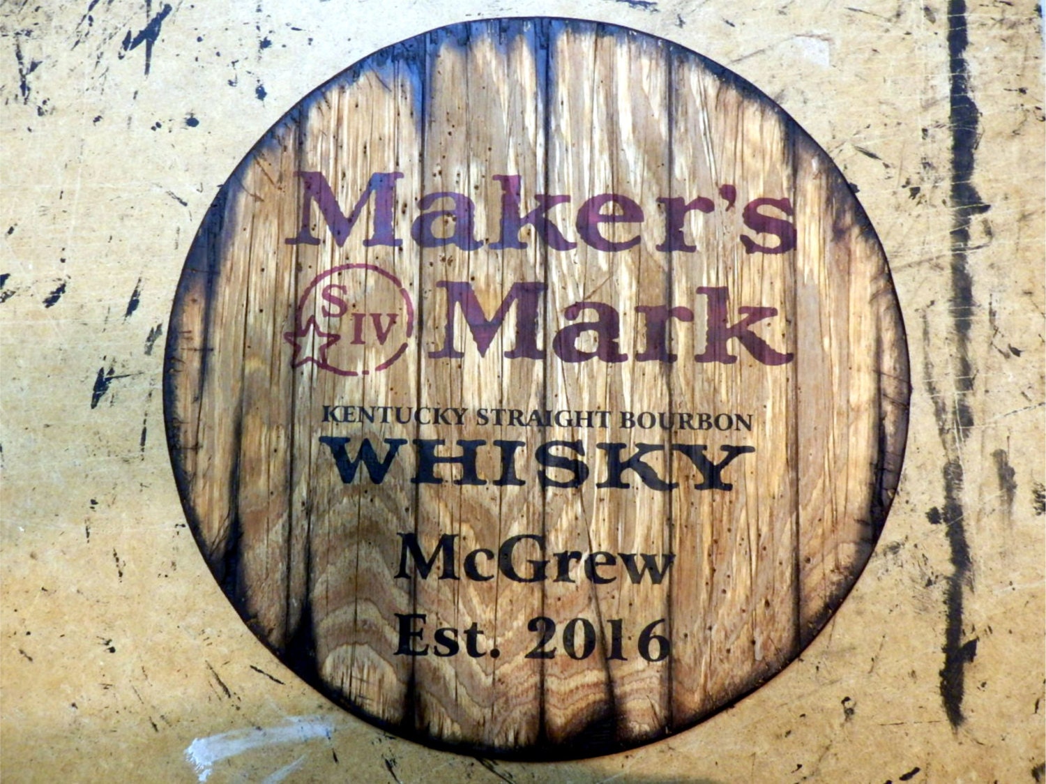Maker's Mark Personalized whiskey barrel top Hand
