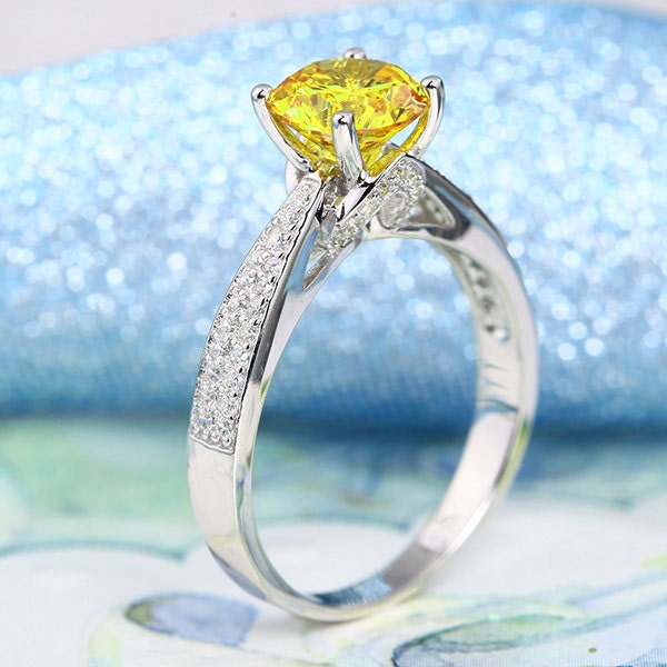 Yellow Canary Lab Created Diamond Engagement Ring by OneCaratGems
