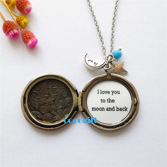 I love you to the moon and back Necklace moon and star locket