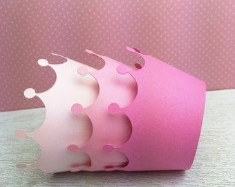 Mixed Pink Cupcake Wrappers, Standard Size Cupcake Liners, Princess crown, Table Decoration-Set of 12 pcs