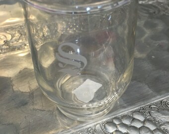 Monogrammed S vintage barware shot size tumbler 1980 glass