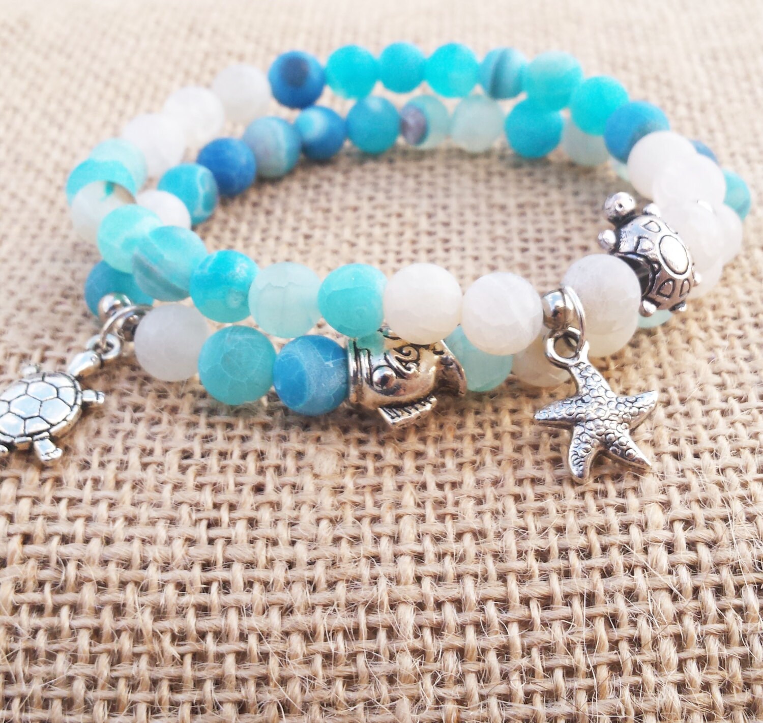 Blue Frost Agate Bracelet Ocean Themed Blue by BohemianChicbead