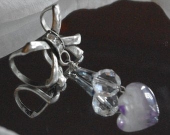 Silver Bow Scarf ring with amethyst and Swarovski crystal