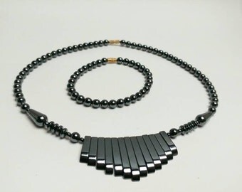 Vintage hematite necklace bracelet set