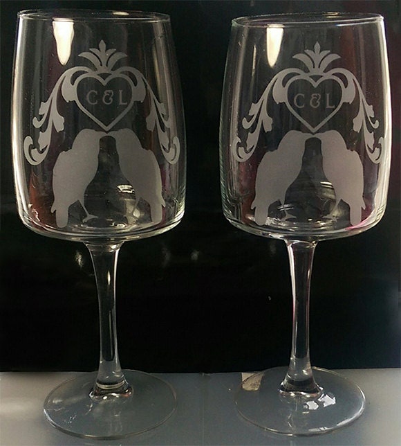 Gothic Wine Glasses Set of 2 Raven Wine by LuckyBeeDesigns